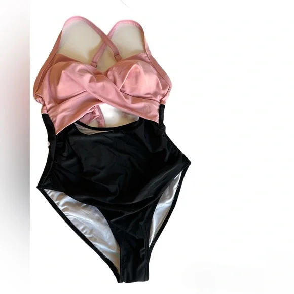Eomenie One Piece women’s Tummy Control Cutout pink black M Swimsuit NWT - Picture 7 of 13